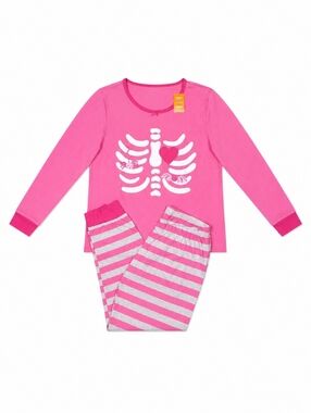 Gymboree Pink Skeleton Heart Pajama | Long Sleeve Top & Striped Pants | Size XXL